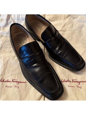 Salvatore Ferragamo Black Leather Men's Loafers